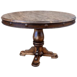 Mesa Redonda Con Detalle De Hierro Forjado Y Base De Pedestal