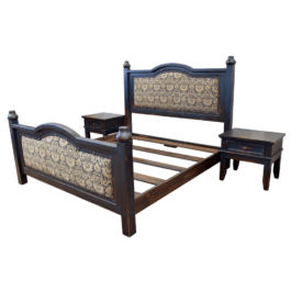 Cama color oscuro con cabecera y piecero tapizados - BED05